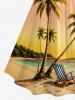 Robe Hawaii à motif Cocotier, Paysage Marin et Chaise, imprimé ombré, froncé, bretelles entrecroisées en treillis - orange clair 1X