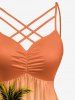 Robe Hawaii à motif Cocotier, Paysage Marin et Chaise, imprimé ombré, froncé, bretelles entrecroisées en treillis - orange clair 1X