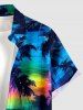 Coconut Tree Seascape Ombre Colorful Sky Print Buttons Pocket Hawaii Shirt For Men - Bleu profond 4XL