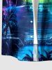 Coconut Tree Seascape Ombre Colorful Sky Print Buttons Pocket Hawaii Shirt For Men - Bleu profond 4XL