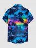 Coconut Tree Seascape Ombre Colorful Sky Print Buttons Pocket Hawaii Shirt For Men - Bleu profond 4XL