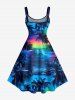 Robe débardeur Hawaï imprimé cocotier et paysage marin dégradé ciel coloré - Bleu profond M