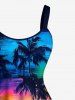 Robe débardeur Hawaï imprimé cocotier et paysage marin dégradé ciel coloré - Bleu profond M