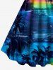 Robe débardeur Hawaï imprimé cocotier et paysage marin dégradé ciel coloré - Bleu profond M