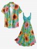 Sunflower Leaf Print Hawaii Twist A Line Dress -  
