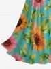 Sunflower Leaf Print Hawaii Twist A Line Dress -  