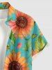 Sunflower Leaf Print Hawaii Button Pocket Shirt For Men -  