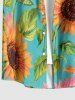 Sunflower Leaf Print Hawaii Button Pocket Shirt For Men -  