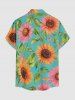 Sunflower Leaf Print Hawaii Button Pocket Shirt For Men -  