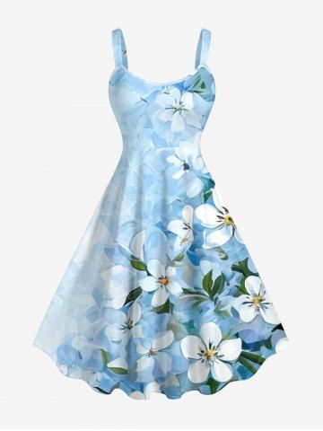 Ombre Flower Leaf Print Hawaii A Line Dress