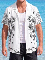 Daisy Flower Leaf Print Buttons Pocket Hawaii Shirt For Men -  