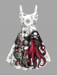 Robe débardeur Hawaii à imprimé pieuvre, pirate, squelette, ancre, bateau de croisière (bretelles réglables) - Rouge Vineux XXS