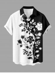 Chemise Hawaii pour homme à imprimé colorblock fleurs et feuilles, avec boutons et poche - Noir S