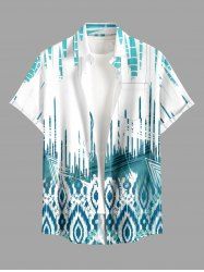 Ethnic Graphic Print Hawaii Button Pocket Shirt For Men - Turquoise Foncée XL