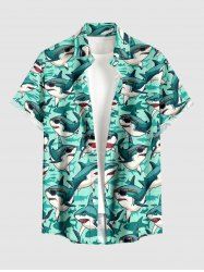 Sharks Print Buttons Pocket Hawaii Shirt For Men -  