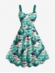 Sharks Print Hawaii Tank Dress(Adjustable Shoulder Strap) -  