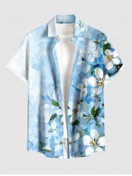 Ombre Flower Leaf Print Hawaii Button Pocket Shirt For Men - Bleu clair XL