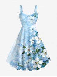 Ombre Flower Leaf Print Hawaii A Line Dress -  