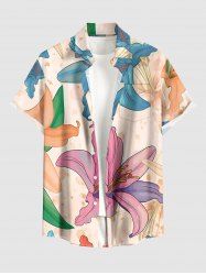 Chemise hawaïenne à boutons et poche avec imprimé feuilles de lys pour homme - Abricot XL