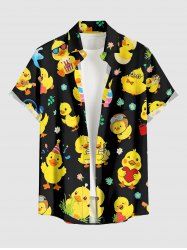 Chemise Hawaïenne à poche boutonnée pour homme avec imprimé canard et fleur mignon - Jaune 6XL
