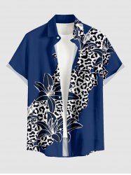 Chemise Hawaii à imprimé léopard fleuri, avec boutons et poche, pour homme - Bleu profond 3XL