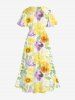 Tenue de plage hawaïenne assortie pour couples - Imprimé fleurs et feuilles - Jaune 