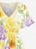 Tenue de plage hawaïenne assortie pour couples - Imprimé fleurs et feuilles - Jaune 