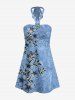 Tenue de plage hawaïenne assortie pour couple avec imprimé fleur d'hibiscus, feuilles et branches - Bleu Ciel 