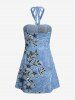 Tenue de plage hawaïenne assortie pour couple avec imprimé fleur d'hibiscus, feuilles et branches - Bleu Ciel 