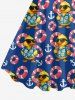 Imprimé canard, bouée et ancre - Tenue de plage hawaïenne assortie pour couples - Bleu 