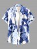 Tropical Leaf Hibiscus Flower Print Hawaii Button Pocket Shirt For Men -  