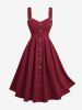 Robe A-line plissée texturée à boutons unis Grande taille - Rouge Vineux 1X | US 14-16