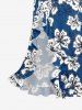Robe portefeuille à imprimé fleurs d'hibiscus Hawaï avec volants et fente - Bleu XS