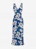 Robe portefeuille à imprimé fleurs d'hibiscus Hawaï avec volants et fente - Bleu XS