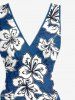 Robe portefeuille à imprimé fleurs d'hibiscus Hawaï avec volants et fente - Bleu XS
