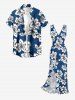 Robe portefeuille à imprimé fleurs d'hibiscus Hawaï avec volants et fente - Bleu XS