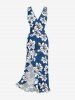 Robe portefeuille à imprimé fleurs d'hibiscus Hawaï avec volants et fente - Bleu XS