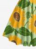 Sunflowers Leaf Print Crisscross Straps Bowknot Hawaii Tank Dress - Vert L