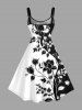 Flower Leaf Colorblock Print Hawaii Tank Dress(Adjustable Shoulder Strap) -  