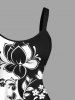 Flower Leaf Colorblock Print Hawaii Tank Dress(Adjustable Shoulder Strap) -  