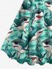 Sharks Print Hawaii Tank Dress(Adjustable Shoulder Strap) - Turquoise Foncée L