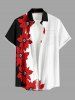 Flowers Leaf Colorblock Print Buttons Pocket Hawaii Shirt For Men - Rouge XL