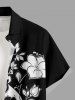 Chemise Hawaii pour homme à imprimé colorblock fleurs et feuilles, avec boutons et poche - Noir S