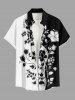 Chemise Hawaii pour homme à imprimé colorblock fleurs et feuilles, avec boutons et poche - Noir S