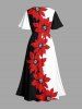Flowers Leaf Colorblock Print Split Hawaii Midi Dress -  