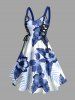 Tropical Leaf Hibiscus Flower Print Hawaii Lace Up A Line Dress -  