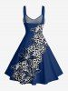 Leopard Flower Print Hawaii Lace Up A Line Dress -  
