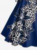Leopard Flower Print Hawaii Lace Up A Line Dress -  