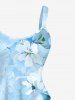 Ombre Flower Leaf Print Hawaii A Line Dress -  