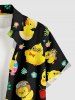 Cute Duck Flower Print Hawaii Button Pocket Shirt For Men -  